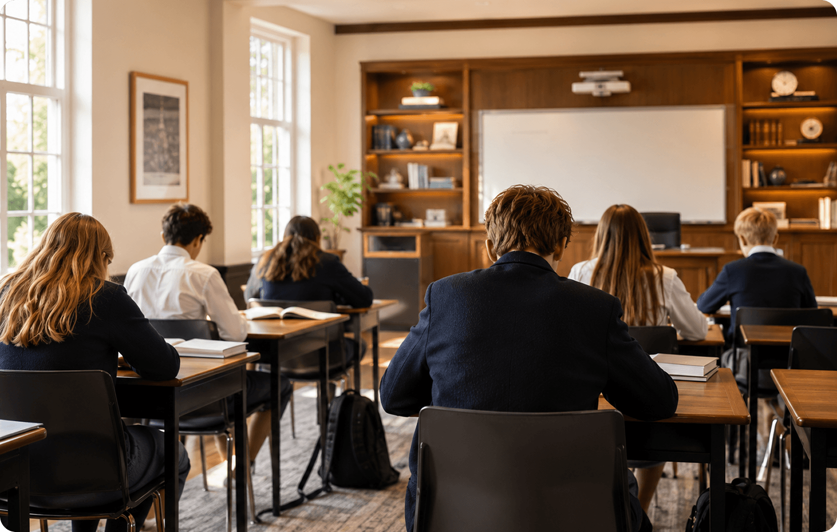 Students in a boarding school classroom
