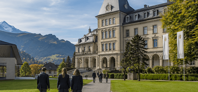 Swiss boarding school with mountain backdrop